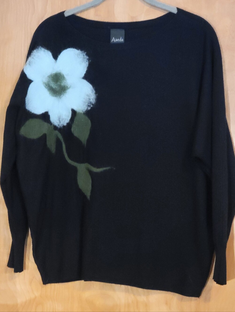 Aaeda Black Dolman Sweater with Felted Floral